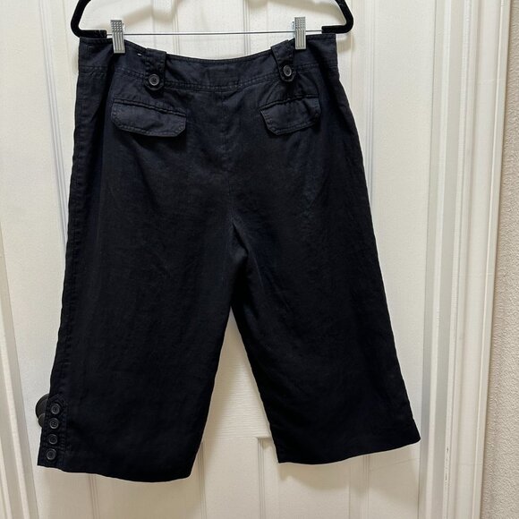 Ann Taylor Loft Women's 100% Linen Pleated Capri Pant Size 12P Black Wide Legs - Picture 12 of 15
